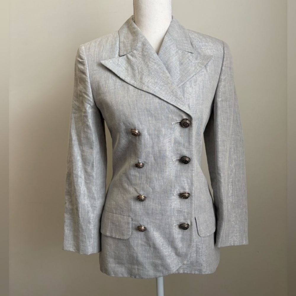 Vintage 1990s Gianni Versace Versus Double Breasted Linen Blazer Jacket Size 0-2